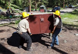 Rangers installing a bear box