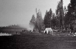 Hayden Expedition camp by a small lake near Yellowstone Lake, 1871. 