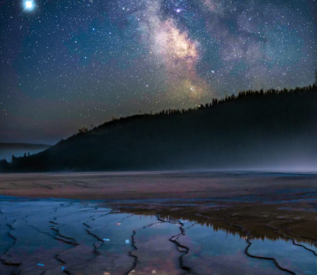 Grand Prismatic under the Milky Way in Yellowstone