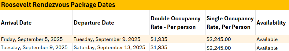 Roosevelt Rendezvous Package Dates and Pricing 2025_Updated