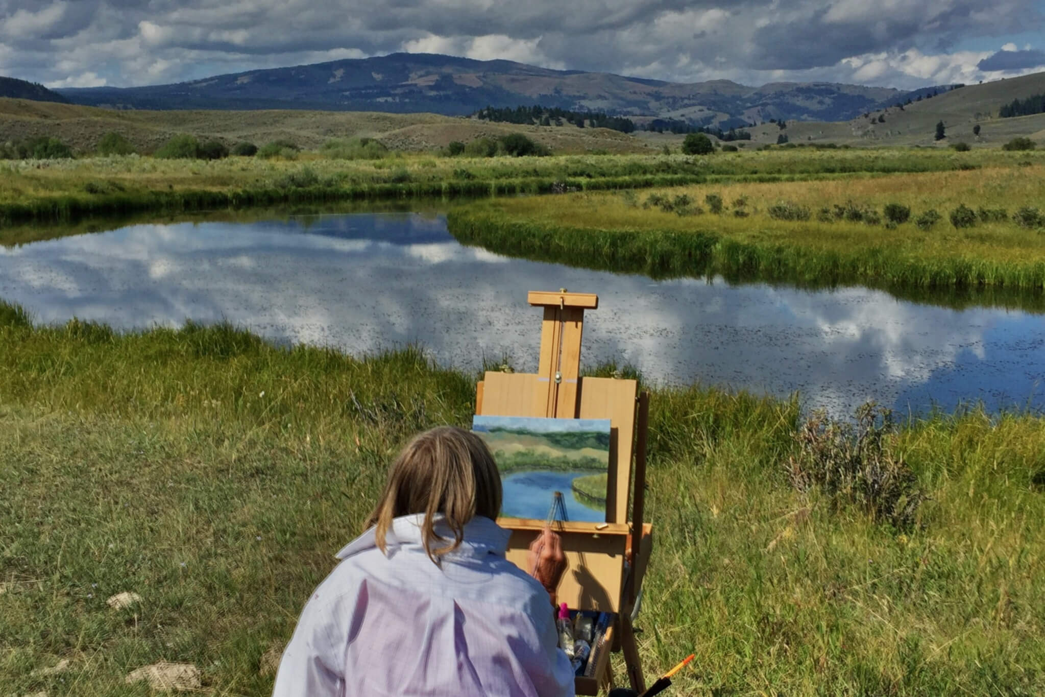 Pam Townshend Painting Moran's Yellowstone