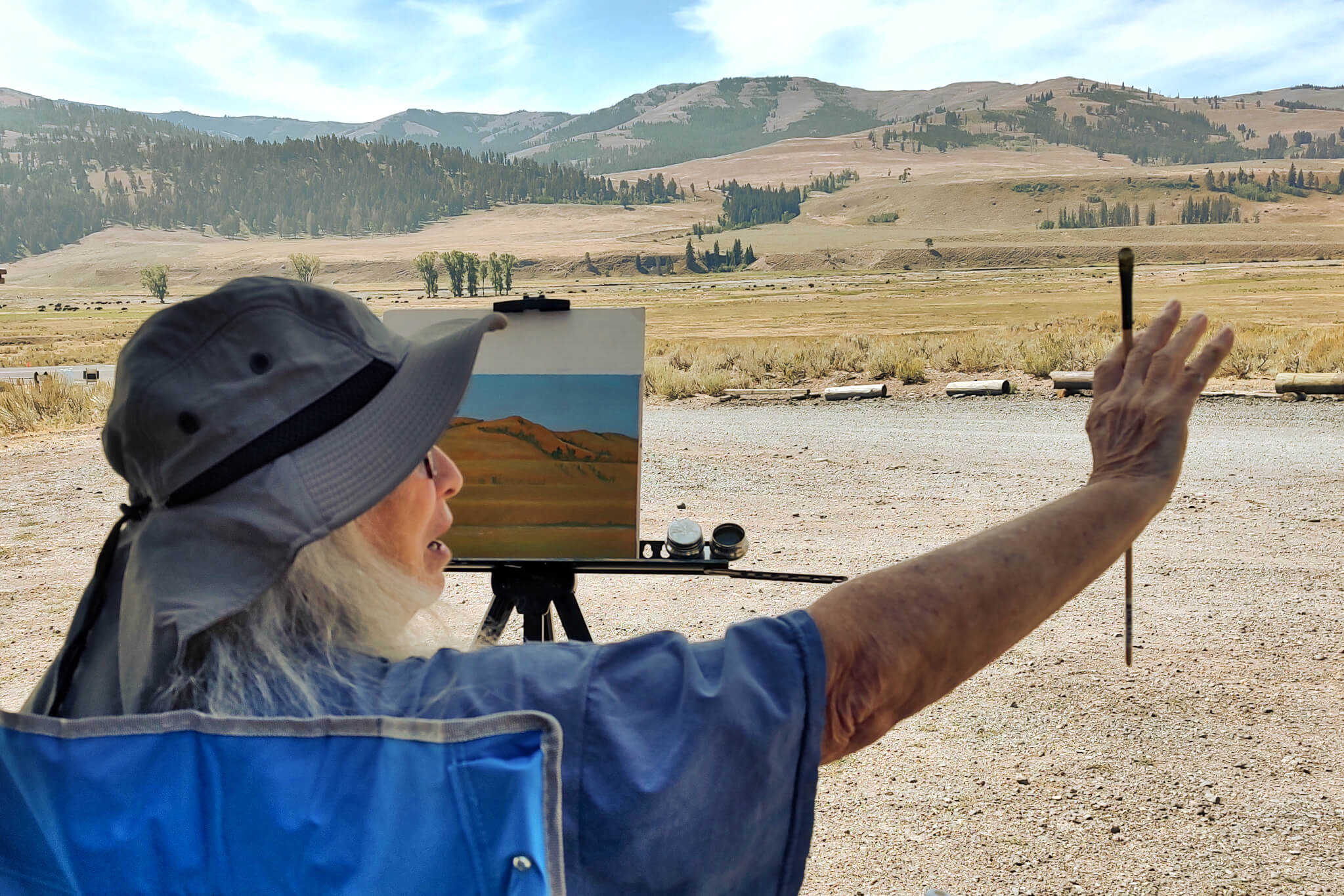 Linda Plock Painting Moran's Yellowstone