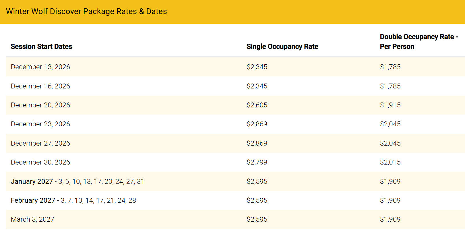 Winter Wolf Discovery Package Rate 26/27
