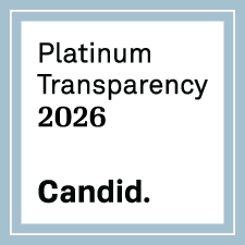 White square badge with text: Platinum Transparency 2026 and Candid. on a white background, outlined by a light blue border.